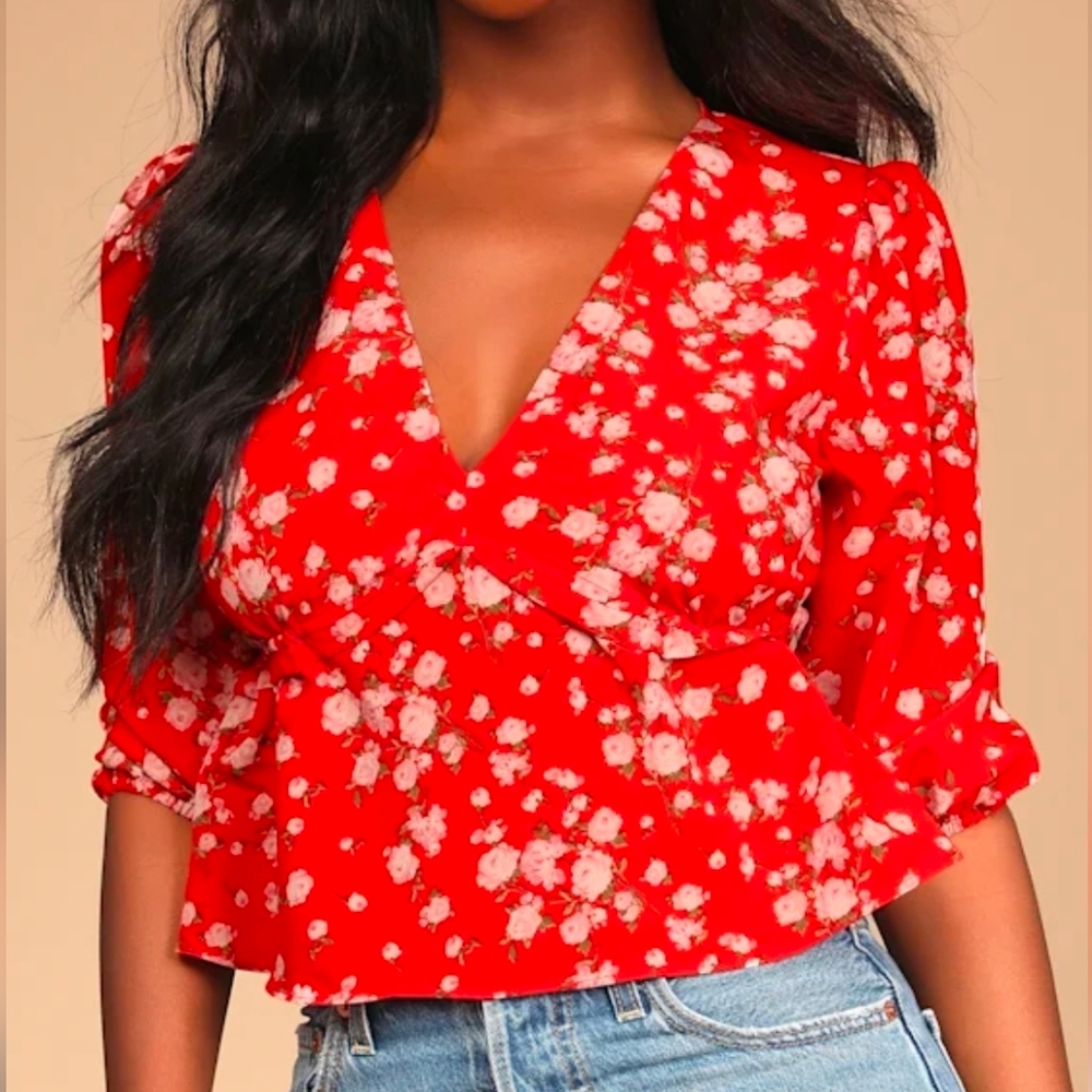 Sage The Label Blouse Women's Red and White Floral Top Size: Small - Picture 1 of 10